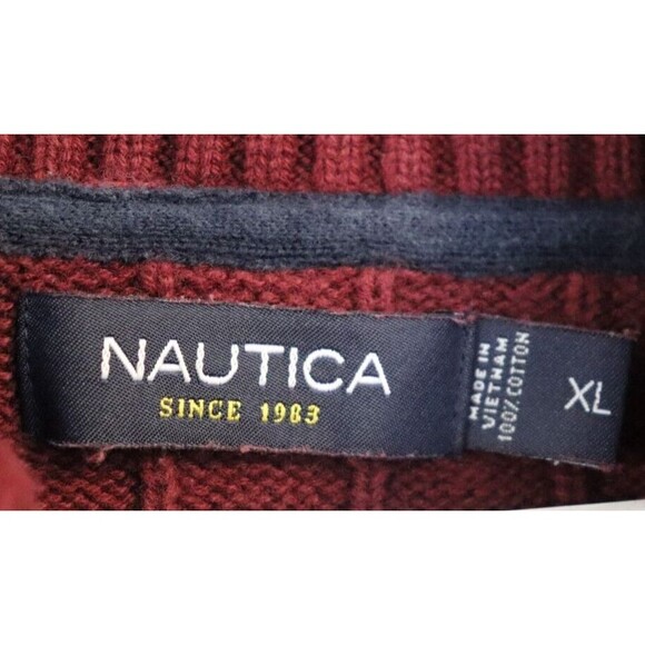 Nautica Mens Cowl Neck Sweater XL Button Red Grandpa Preppy Ribbed‎ - Picture 3 of 7